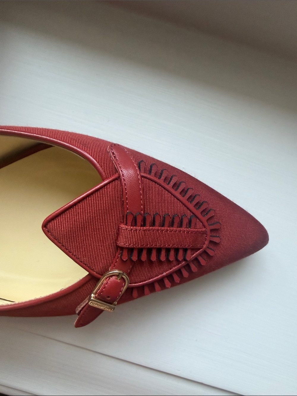 Sarah Flint Red Pointed-Toe Flats with Whipstitch and Buckle Detail - Picture 4 of 4